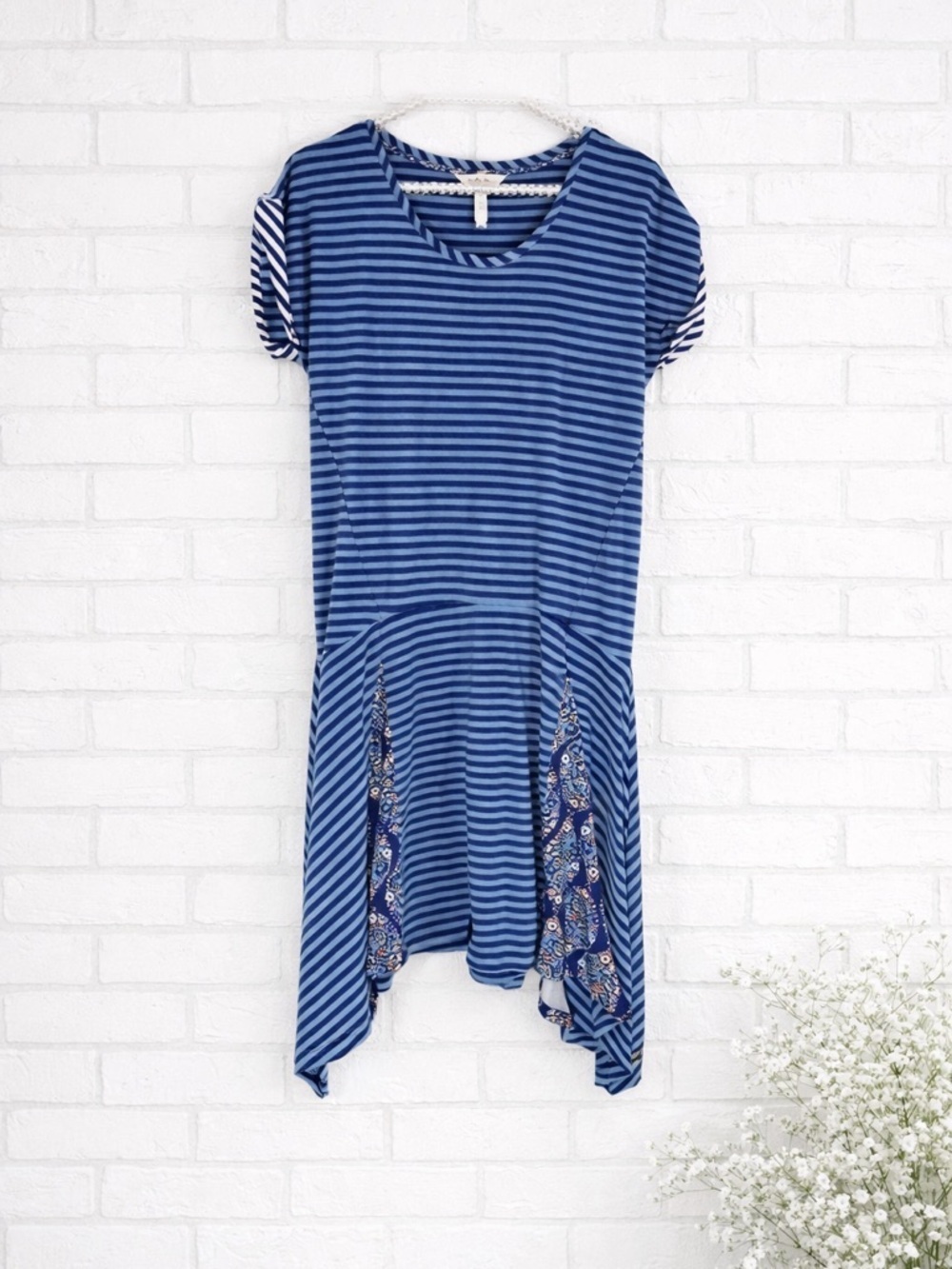Matilda Jane Walkabout Sidetail Stripe Blue Floral Dress Size S